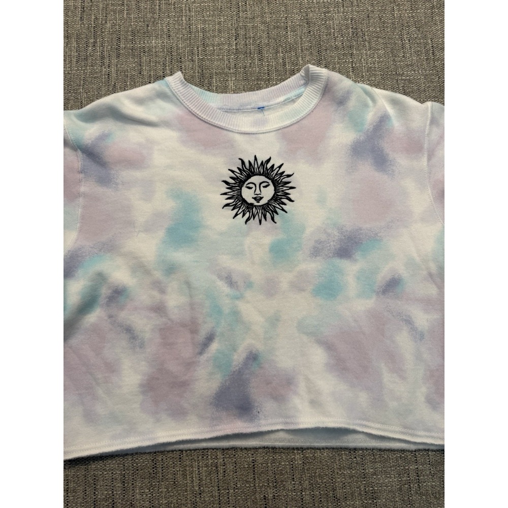Hollister Womens Sweatshirt XSmall Pink White‎ Blue Jumper Cropped Tie Dye - Picture 5 of 12
